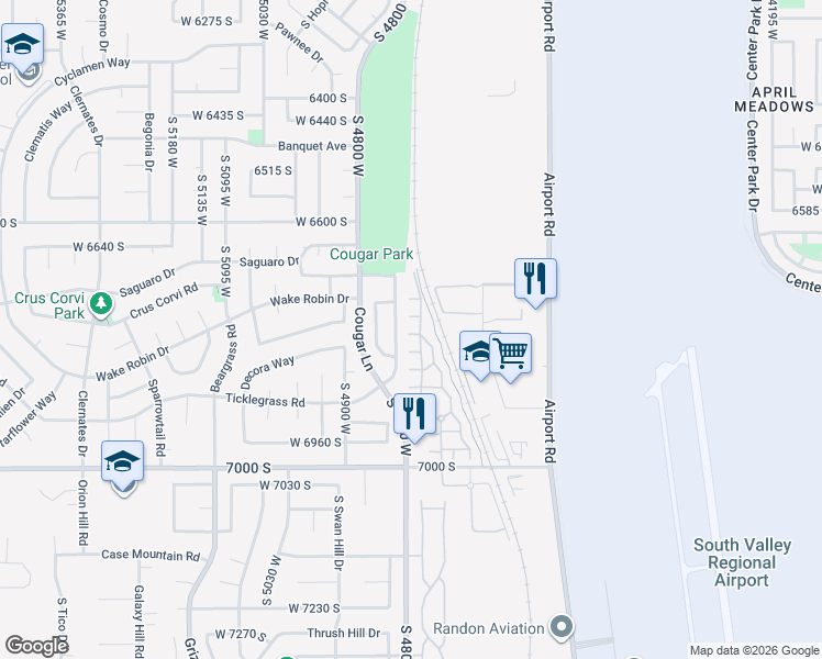 map of restaurants, bars, coffee shops, grocery stores, and more near 4792 West Pescara Court in West Jordan