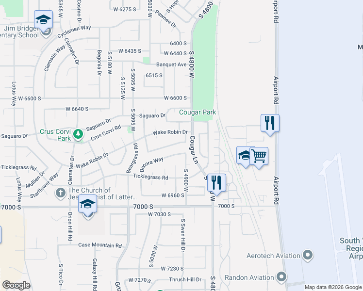 map of restaurants, bars, coffee shops, grocery stores, and more near 6810 South 4900 West in West Jordan