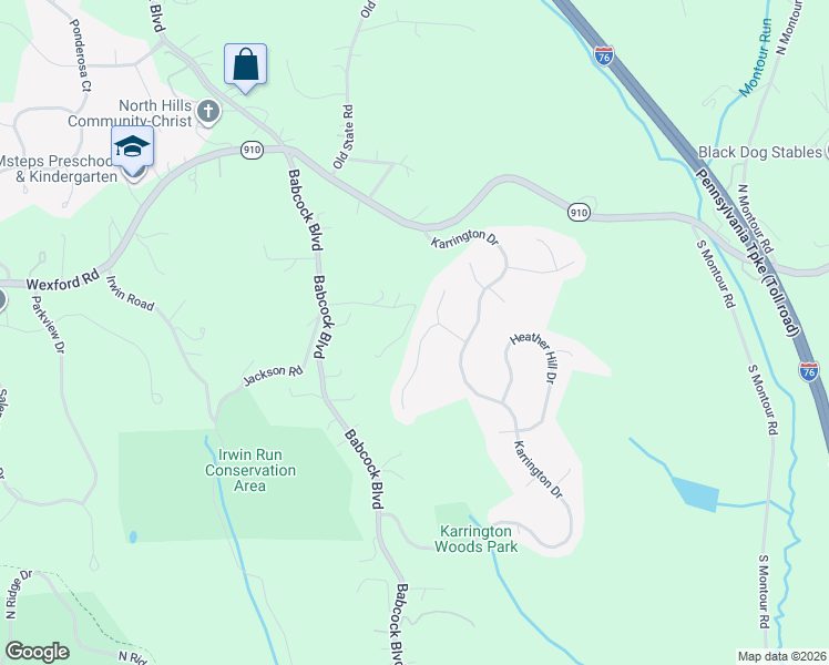 map of restaurants, bars, coffee shops, grocery stores, and more near 610 Karrastyn Court in Gibsonia