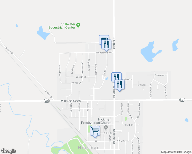 map of restaurants, bars, coffee shops, grocery stores, and more near 1003 Autumn Road in Hickman