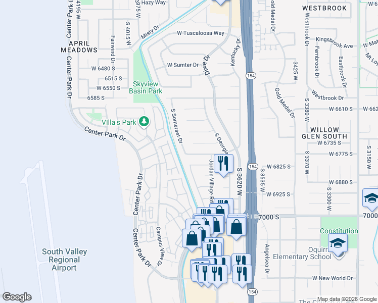map of restaurants, bars, coffee shops, grocery stores, and more near 3772 New Village Road in West Jordan
