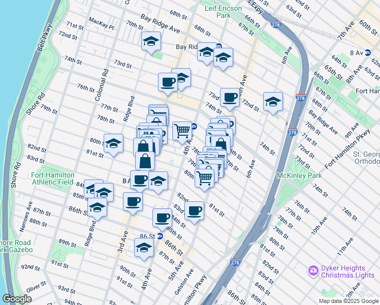 map of restaurants, bars, coffee shops, grocery stores, and more near 7815 4th Avenue in Brooklyn