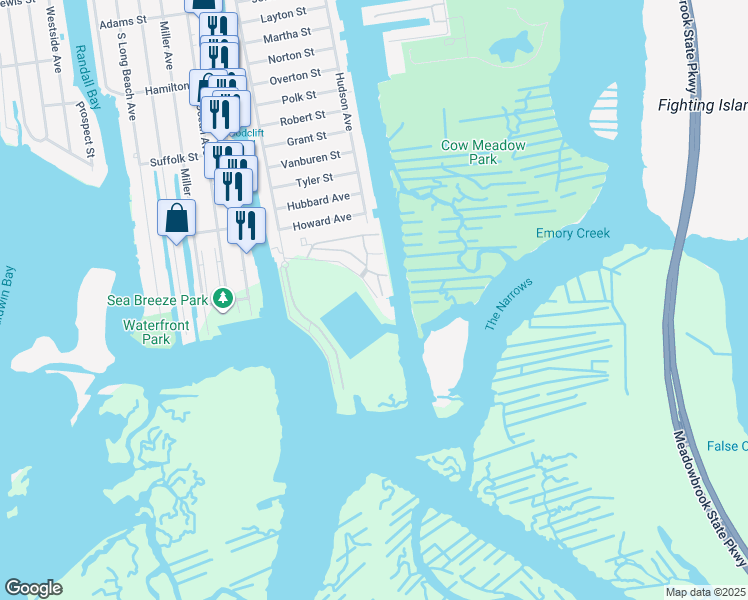 map of restaurants, bars, coffee shops, grocery stores, and more near 1 Anchorage Way in Freeport