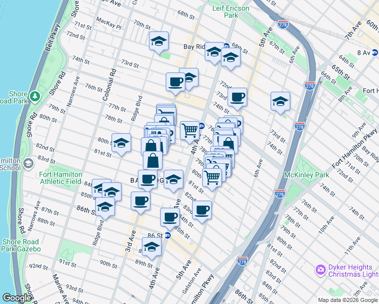 map of restaurants, bars, coffee shops, grocery stores, and more near in Brooklyn