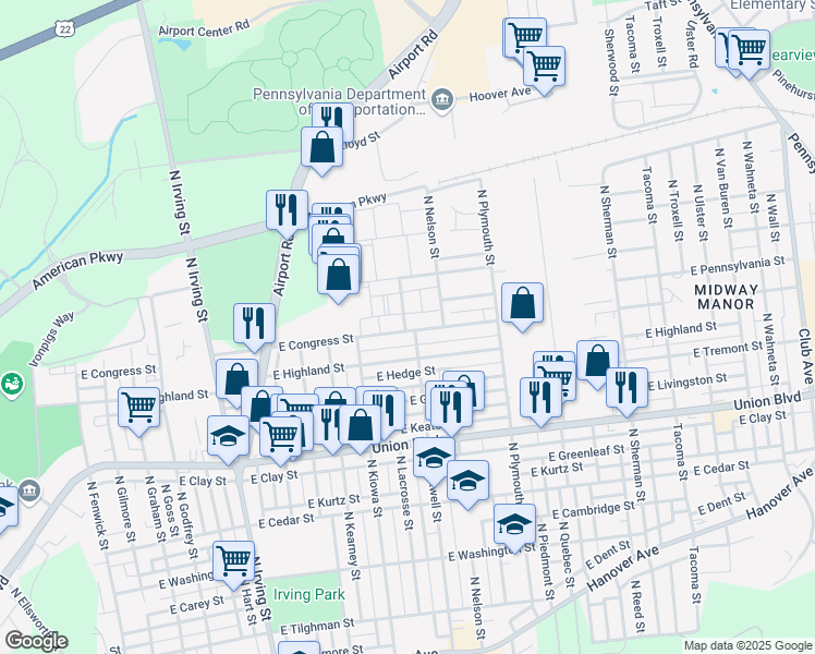 map of restaurants, bars, coffee shops, grocery stores, and more near 1201 North Maxwell Street in Allentown