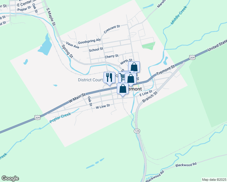 map of restaurants, bars, coffee shops, grocery stores, and more near 31 West Main Street in Tremont