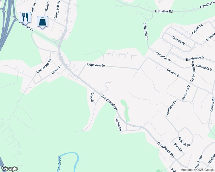map of restaurants, bars, coffee shops, grocery stores, and more near 3090 Brodhead Road in Aliquippa