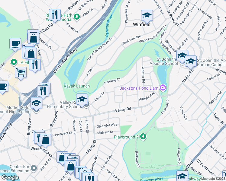 map of restaurants, bars, coffee shops, grocery stores, and more near 305 Sunrise Drive in Clark