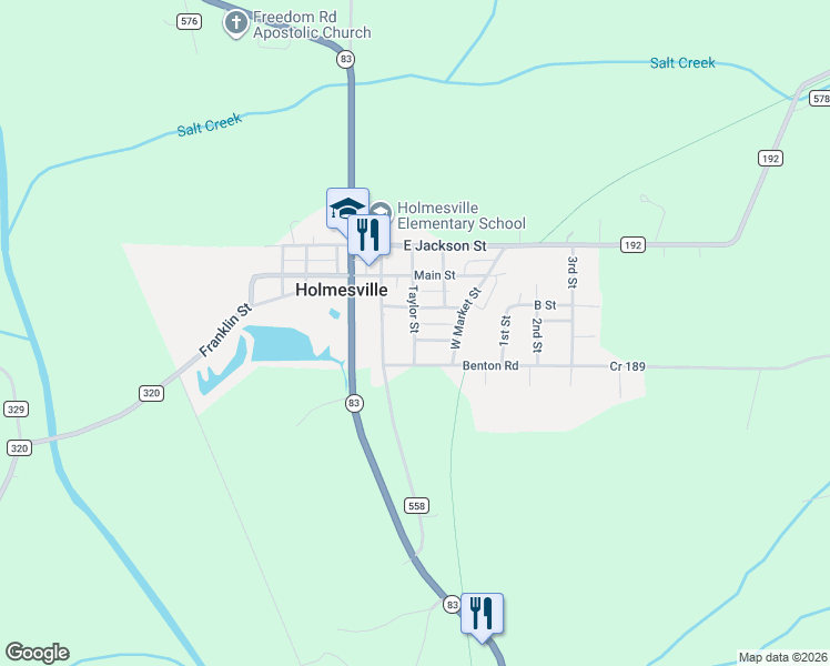 map of restaurants, bars, coffee shops, grocery stores, and more near 209 Benton Road in Holmesville