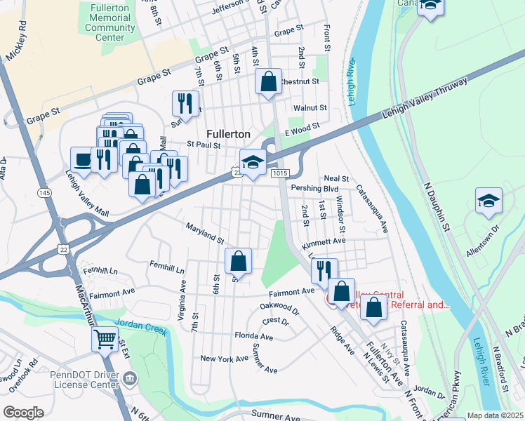 map of restaurants, bars, coffee shops, grocery stores, and more near 339 Calvert Street in Fullerton
