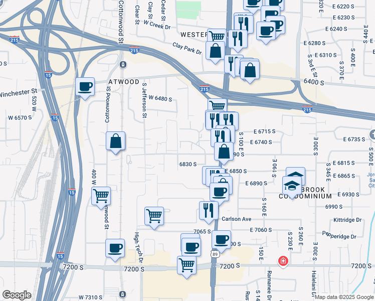map of restaurants, bars, coffee shops, grocery stores, and more near 66 Lester Avenue in Murray