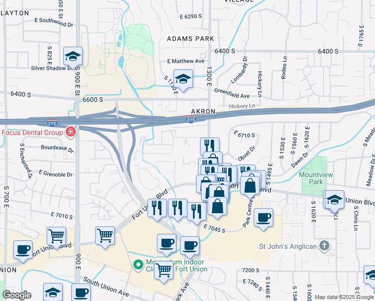 map of restaurants, bars, coffee shops, grocery stores, and more near 1230 Privet Drive in Cottonwood Heights