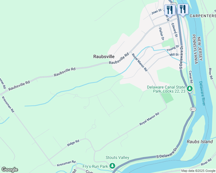 map of restaurants, bars, coffee shops, grocery stores, and more near 60 Woodside Drive in Northampton County