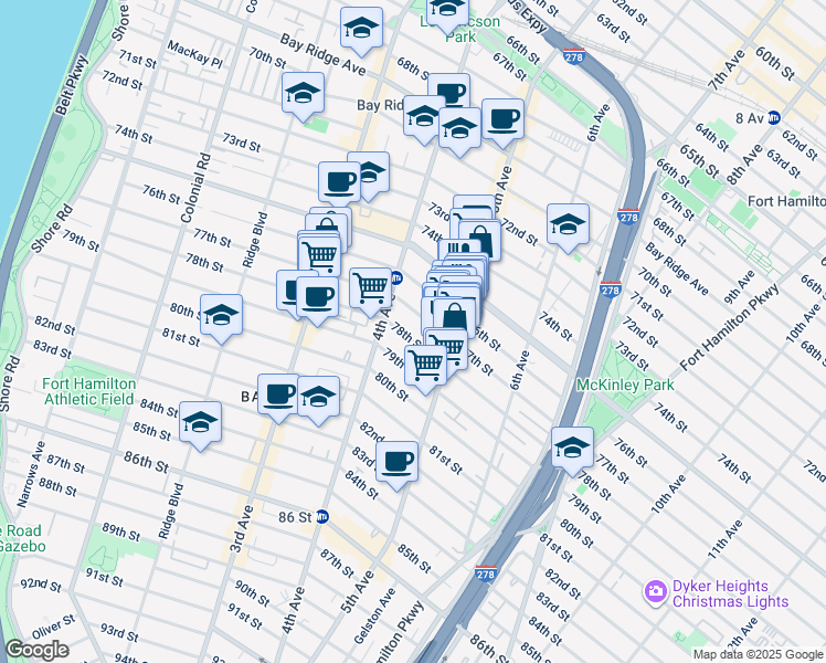 map of restaurants, bars, coffee shops, grocery stores, and more near 435 78th Street in Brooklyn
