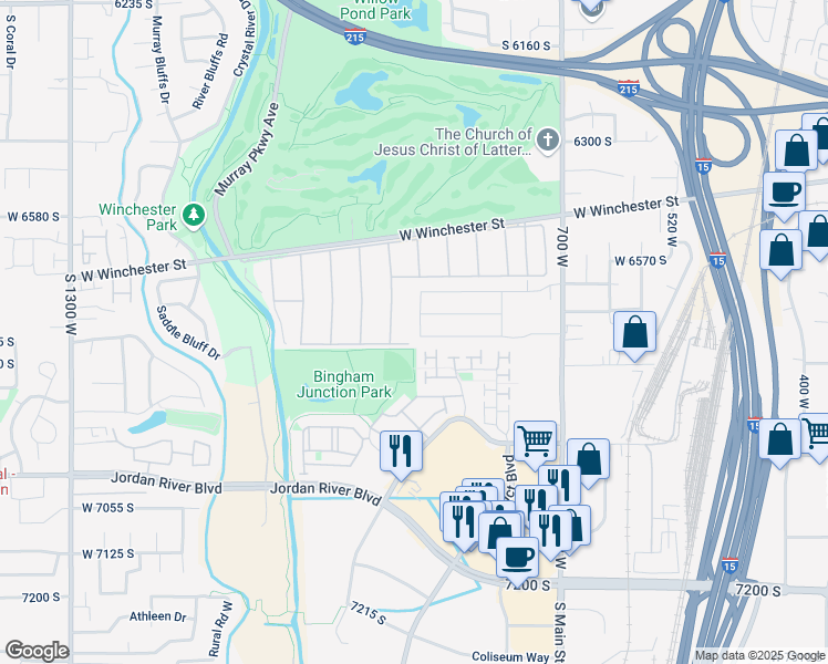 map of restaurants, bars, coffee shops, grocery stores, and more near 6658 South Wynwood Park Drive in Murray