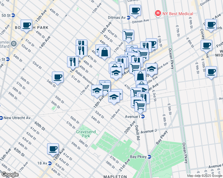 map of restaurants, bars, coffee shops, grocery stores, and more near in Brooklyn