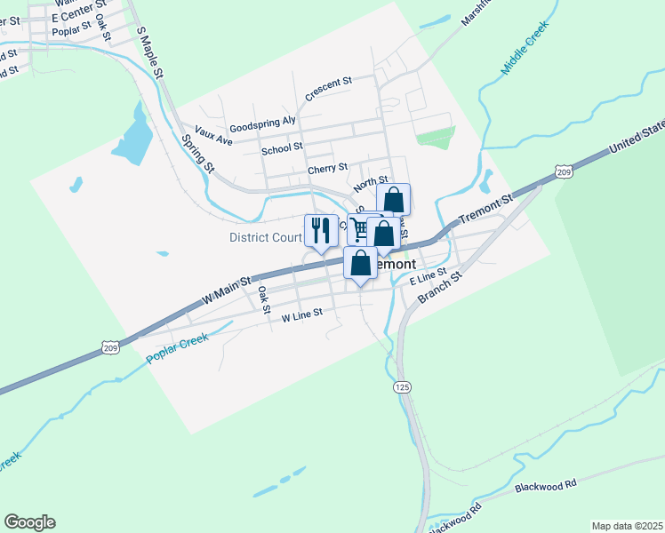 map of restaurants, bars, coffee shops, grocery stores, and more near 31 West Main Street in Tremont