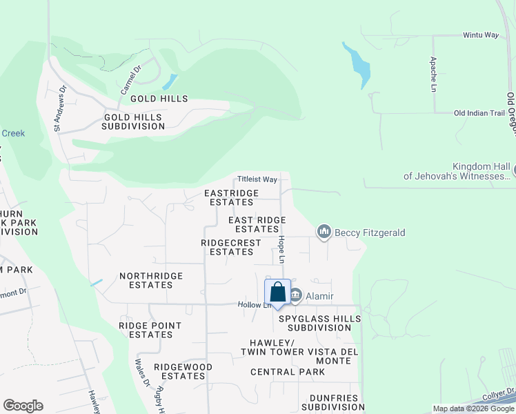 map of restaurants, bars, coffee shops, grocery stores, and more near 19350 Hunter Court in Redding