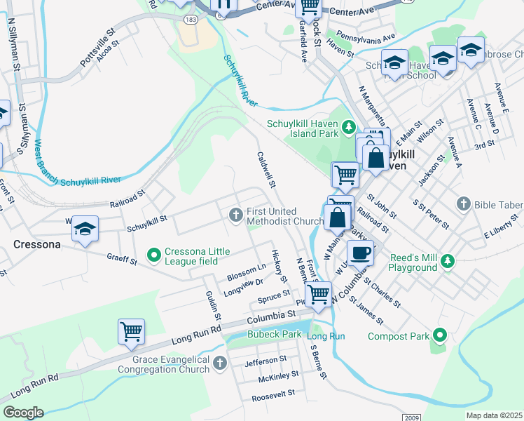 map of restaurants, bars, coffee shops, grocery stores, and more near 410 Orchard Avenue in Schuylkill Haven