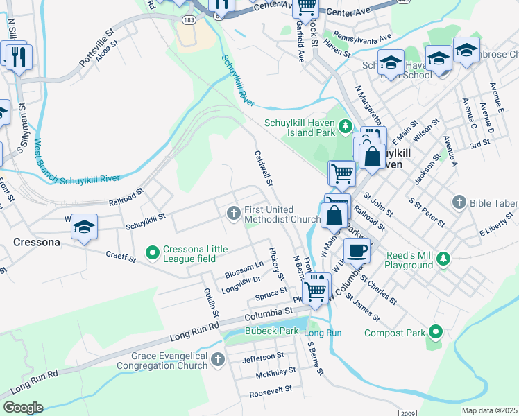 map of restaurants, bars, coffee shops, grocery stores, and more near 410 Orchard Avenue in Schuylkill Haven