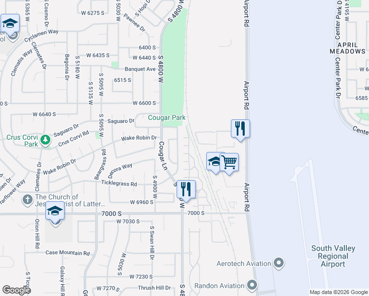 map of restaurants, bars, coffee shops, grocery stores, and more near 4787 West Udine Court in West Jordan