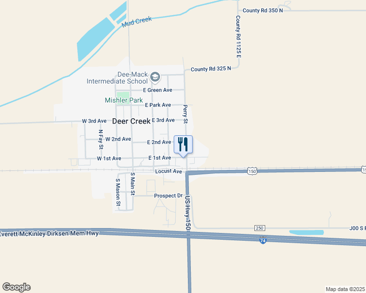 map of restaurants, bars, coffee shops, grocery stores, and more near 313 East 2nd Avenue in Deer Creek