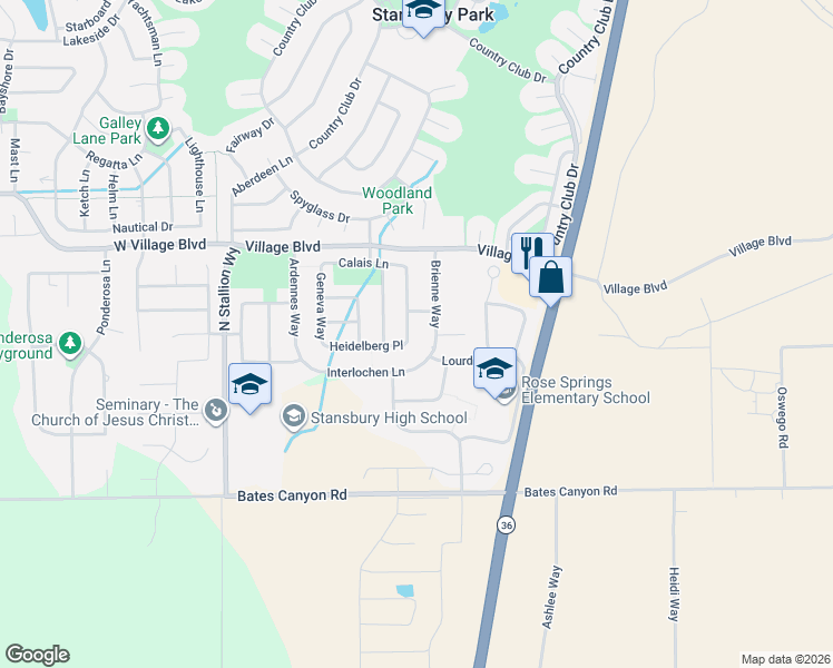 map of restaurants, bars, coffee shops, grocery stores, and more near 5454 Windsor Way in Stansbury Park