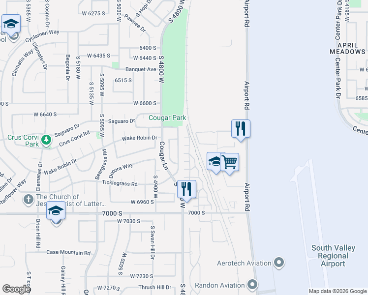 map of restaurants, bars, coffee shops, grocery stores, and more near 4793 Barletta Court in West Jordan