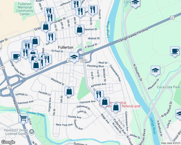 map of restaurants, bars, coffee shops, grocery stores, and more near 518 2nd Street in Fullerton