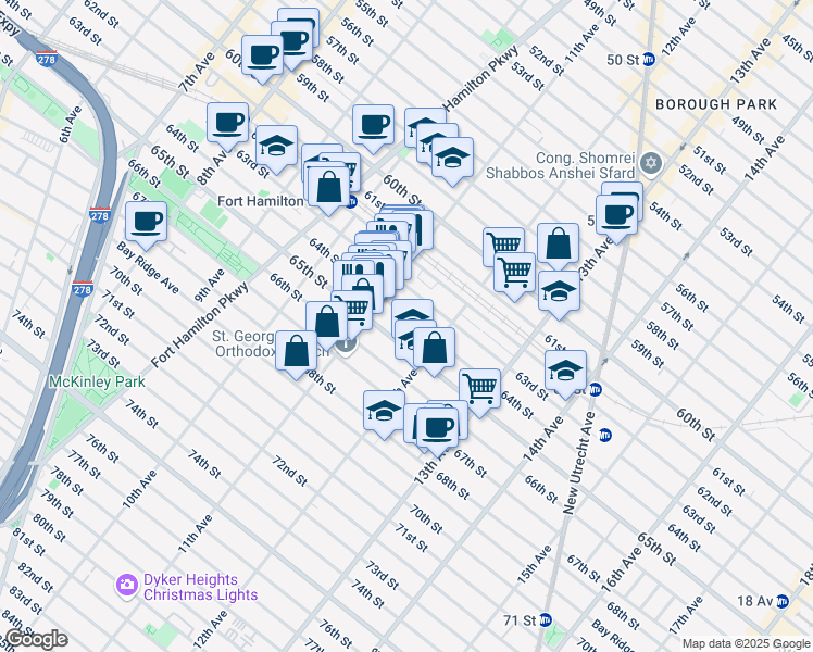 map of restaurants, bars, coffee shops, grocery stores, and more near 1136 63rd Street in Brooklyn