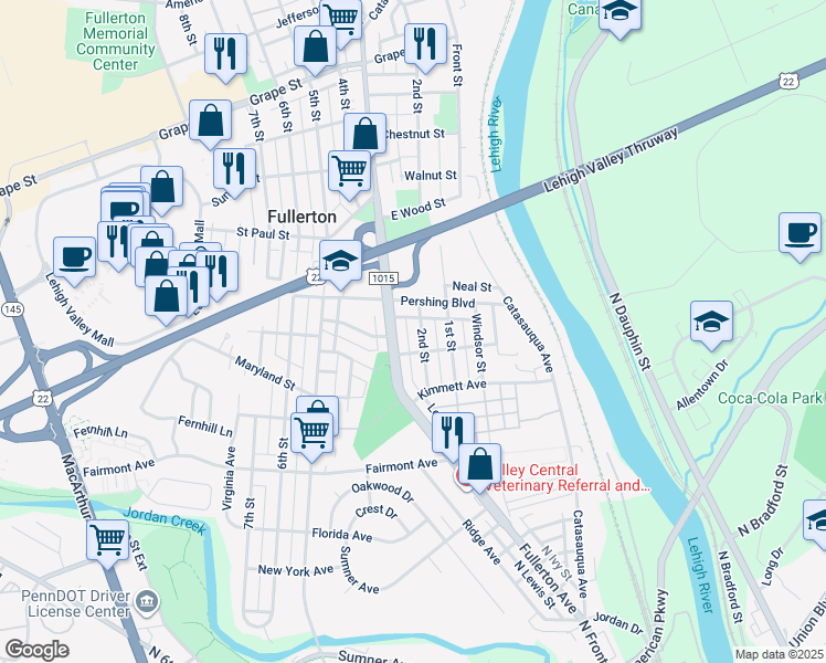 map of restaurants, bars, coffee shops, grocery stores, and more near 518 2nd Street in Fullerton