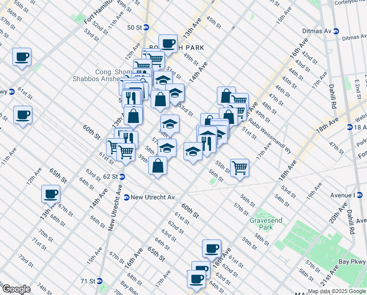 map of restaurants, bars, coffee shops, grocery stores, and more near 1471 56th Street in Brooklyn