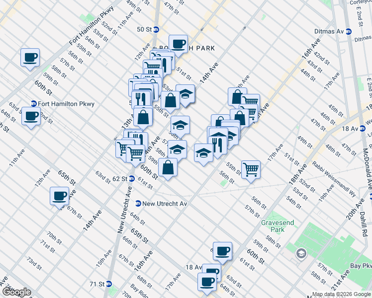 map of restaurants, bars, coffee shops, grocery stores, and more near 1471 56th Street in Brooklyn