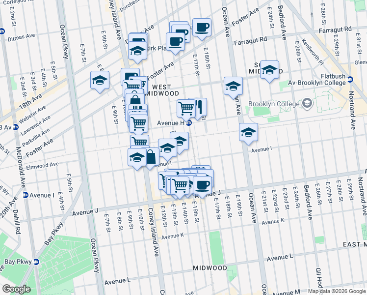 map of restaurants, bars, coffee shops, grocery stores, and more near 829 East 15th Street in Brooklyn