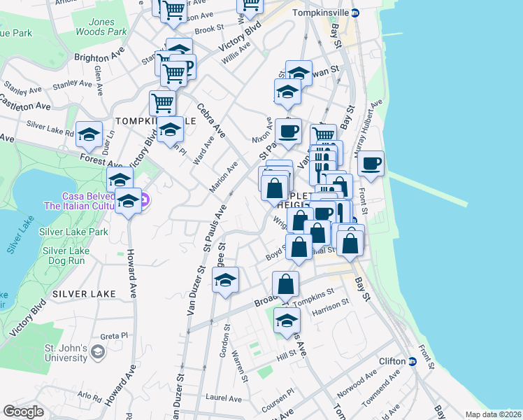 map of restaurants, bars, coffee shops, grocery stores, and more near 132 Beach Street in Staten Island