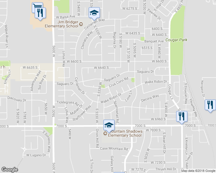 map of restaurants, bars, coffee shops, grocery stores, and more near 5260 Crus Corvi Road in West Jordan