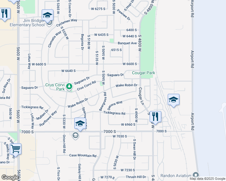 map of restaurants, bars, coffee shops, grocery stores, and more near 6757 Marshrock Road in West Jordan
