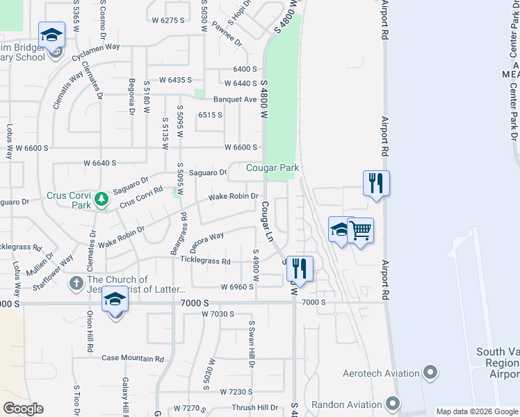 map of restaurants, bars, coffee shops, grocery stores, and more near 6759 Shooting Star Avenue in West Jordan