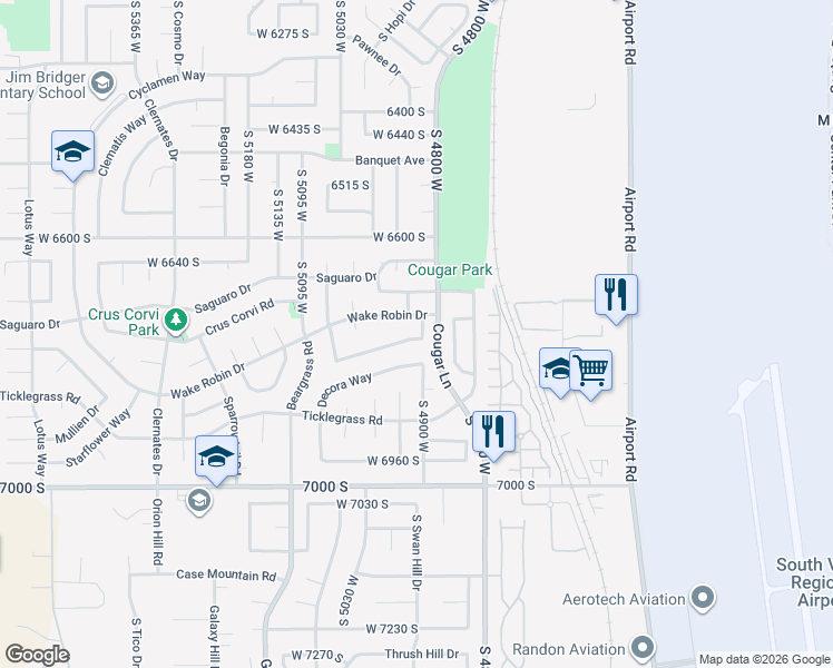 map of restaurants, bars, coffee shops, grocery stores, and more near 4910 Shooting Star Avenue in West Jordan