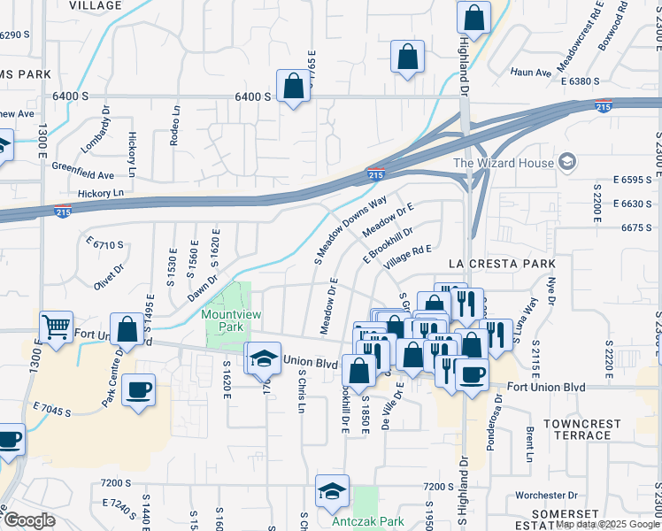 map of restaurants, bars, coffee shops, grocery stores, and more near 1815 Meadow Drive East in Cottonwood Heights