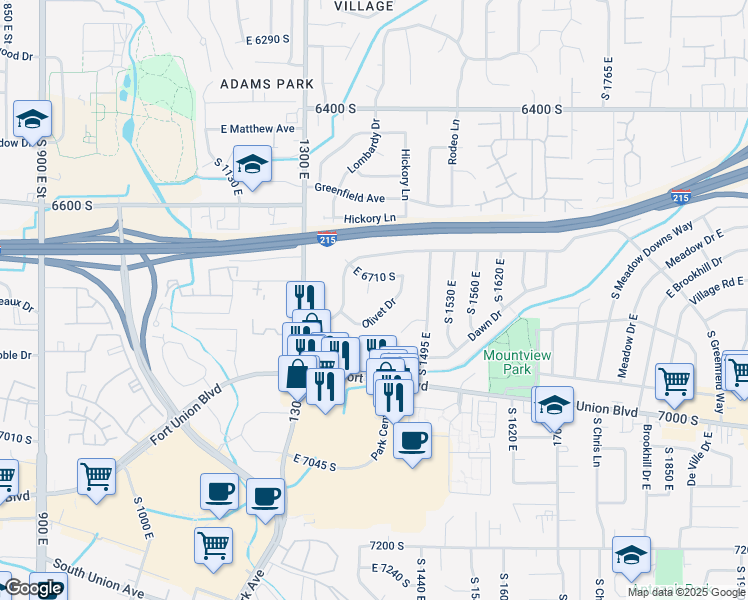 map of restaurants, bars, coffee shops, grocery stores, and more near 6725 South 1405 East in Cottonwood Heights
