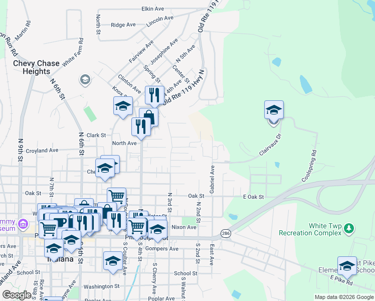 map of restaurants, bars, coffee shops, grocery stores, and more near 247 Anderson Avenue in Indiana