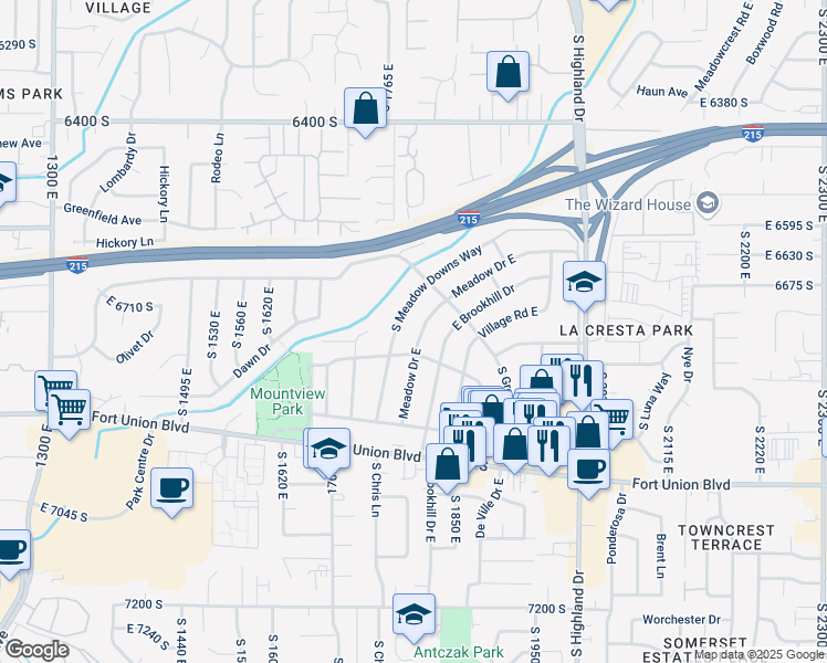 map of restaurants, bars, coffee shops, grocery stores, and more near 1815 Meadow Drive East in Cottonwood Heights