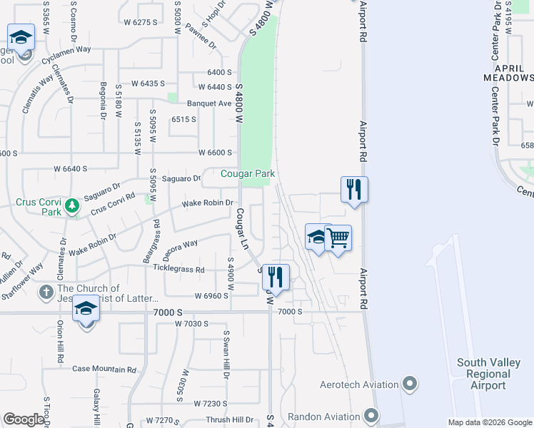 map of restaurants, bars, coffee shops, grocery stores, and more near 4787 West Udine Court in West Jordan