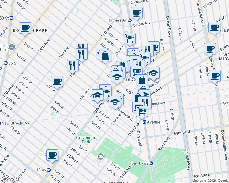 map of restaurants, bars, coffee shops, grocery stores, and more near in Brooklyn