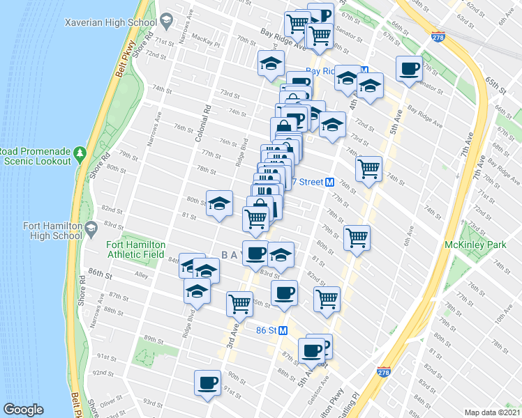 map of restaurants, bars, coffee shops, grocery stores, and more near 269 79th Street in Brooklyn