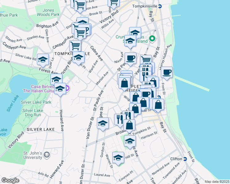 map of restaurants, bars, coffee shops, grocery stores, and more near 2 Smith Terrace in Staten Island