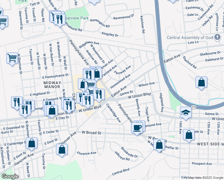 map of restaurants, bars, coffee shops, grocery stores, and more near 1966 Homestead Avenue in Bethlehem