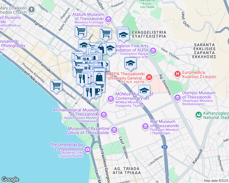 map of restaurants, bars, coffee shops, grocery stores, and more near in Thessaloniki