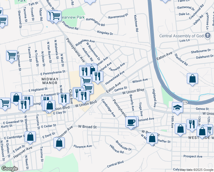 map of restaurants, bars, coffee shops, grocery stores, and more near 1966 Homestead Avenue in Bethlehem